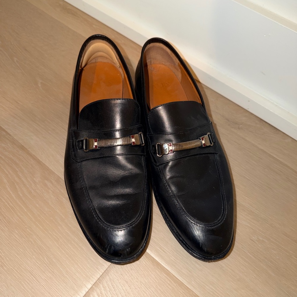 Bally Black Leather Slip-On Loafers